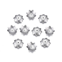 Non-Tarnish 304 Stainless Steel Bead Caps, Multi-Petal, Flower, Stainless Steel Color, 10.5x10x2mm, Hole: 0.9mm(STAS-S057-51B-P)