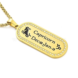 Constellation 304 Stainless Steel Micro Pave Clear Cubic Zirconia Wheat Chain Pendant Necklaces for Women Men, Real 18K Gold Plated, Capricorn, 23.62 inch(60cm), Pendant: 46x19mm(NJEW-U007-01H)