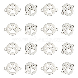 16Pcs 201 Stainless Steel Links Connectors, Flat Round with Dog Paw Print, Stainless Steel Color, 12x15.5x0.8mm, Hole: 0.8mm(STAS-UN0056-52)