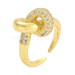 Brass Micro Pave Clear Cubic Zirconia Cuff Finger Rings, Knot Rings for Women, Real 18K Gold Plated, Inner Diameter: Adjustable (RJEW-B069-07G)