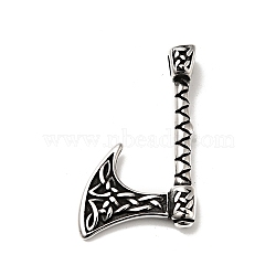 304 Stainless Steel Manual Polishing Pendants, Axe Charms, Antique Silver, 39.5x24.5x8mm, Hole: 4mm(STAS-G280-06AS)