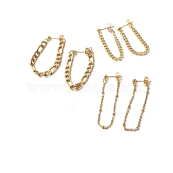 3Pair 3 Style 304 Stainless Steel Figaro & Twisted & Satellite Chain Dangle Stud Earrings for Men Women, Golden, 35~50mm, Pin: 0.8mm, 1Pair/style(FIND-SZ0002-49)