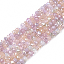 Electroplate Glass Beads Strands, AB Color Plated, Faceted, Rondelle, Pink, 3x2.5mm, Hole: 0.7mm, about 188~190pcs/16.93 inch~17.71 inch(43~45cm)(X-EGLA-S192-001A-B02)
