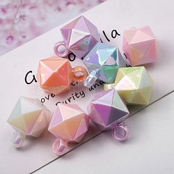 UV Plating Rainbow Iridescent Acrylic Pendants, Faceted, Cube, Random Color, 21x16x16mm, Hole: 3.8mm(PW-WG75274-01)