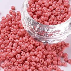 Baking Paint Glass Seed Beads, Light Coral, 8/0, 3mm, Hole: 1mm, about 1111pcs/50g, 50g/bag, 18bags/2pounds(SEED-US0003-3mm-K16)