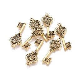 Tibetan Style Alloy Pendants, Cadmium Free & Lead Free, Skeleton key, Antique Golden, 42x16x2mm, Hole: 2.5mm(TIBEP-A25043-AG-LF)