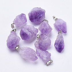 Natural Amethyst Pendants, with Platinum Plated Alloy Finding, Nuggets, 20~26x11~20x11~13mm, Hole: 5x2.5mm(X-G-S282-15)