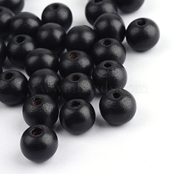 Dyed Natural Wood Beads, Round, Black, 10x9mm, Hole: 3.5mm(X-WOOD-S662-9x10mm-06)