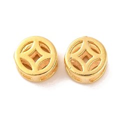 Brass Beads, Lead Free & Cadmium Free, Flat Round, Coin Charm, Real 24K Gold Plated, 6x3.3mm, Hole: 1.2mm(KK-U024-19G)