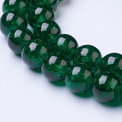1Strand Dark Green Transparent Crackle Glass Round Beads Strands, 10mm, Hole: 1.3~1.6mm, about 80pcs/strand, 31.4 inch(X-CCG-Q001-10mm-17)