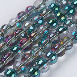Electroplate Glass Beads Strands, Half Rainbow Plated, Round, Colorful, 10mm, Hole: 1mm, about 40pcs/strand, 14.9 inch(GLAA-K025-HR-10mm-A01)