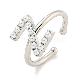 Rack Plating Brass Open Cuff Rings for Women, with ABS Imitation Pearl, Cadmium Free & Lead Free, Long-Lasting Plated, Letter, Letter Z, Inner Diameter: 17mm, Letter Z: 12x9.5mm(RJEW-F162-01P-Z)