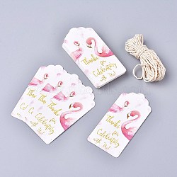 Paper Gift Tags, Hang Tags, with Cotton Cord, for Wedding/Valentine's Day/Thanksgiving, Rectangle, Flamingo Pattern, 9.5x4.5x0.05cm, Hole: 5.3mm, 50pcs/set(CDIS-K002-B02)