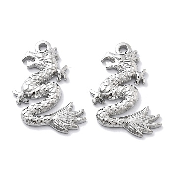 Anti-Tarnish 304 Stainless Steel Pendants, Dragon Charm, Stainless Steel Color, 21.5x16.5x2.5mm, Hole: 1.8mm