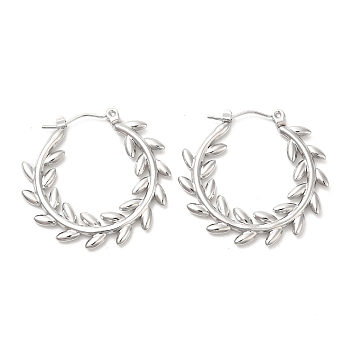304 Stainless Steel Hoop Earrings for Women, Leaf, Stainless Steel Color, 29x30x2mm