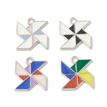 Alloy Enamel Pendants, Windmill Charm, Platinum, Mixed Color, 17x15x1.2mm, Hole: 2mm