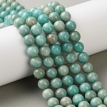 Natural Amazonite Beads Strands, Round, 7.8~8.8mm, Hole: 0.8mm, about 52~57pcs/strand, 15.08~15.55 inch(38.3~39.5cm)