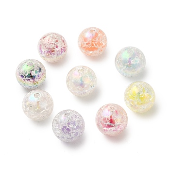 UV Plating Transparent Crackle Acrylic Beads, Bead in Bead, Iridescent, Round, Mixed Color, 15.5mm, Hole: 2.5mm