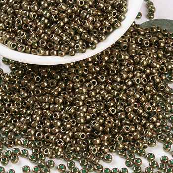 MIYUKI Round Rocailles Beads, Japanese Seed Beads, (RR307) Dark Topaz Gold Luster, 8/0, 3mm, Hole: 1mm, about 422~455pcs/bottle, 10g/bottle
