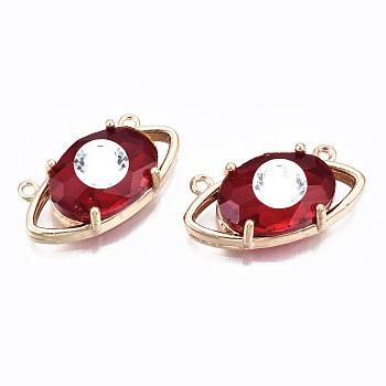 Glass Pendants Links, with Light Gold Tone Brass Findings, Eye, Red, 11x22x7mm, Hole: 1.2mm