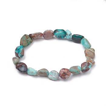 Natural Chrysocolla Stretch Beaded Bracelets, Tumbled Stone, Nuggets, 1-7/8 inch~2-1/8 inch(4.8~5.5cm), Beads: 6~15x6~11x3~11mm