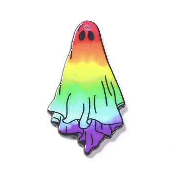 Halloween Printed Acrylic Pendants, Ghost Charm, Colorful, 45.5x25x2mm, Hole: 1.8mm