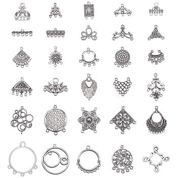 Tibetan Style Alloy Chandelier Component, Mixed Shapes, Antique Silver, 10.8x7.4x1.8cm