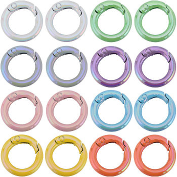 16Pcs 8 Colors Zinc Alloy Spring Gate Rings, Round Ring, Mixed Color, 7 Gauge, 20x3.5mm, 2pcs/color