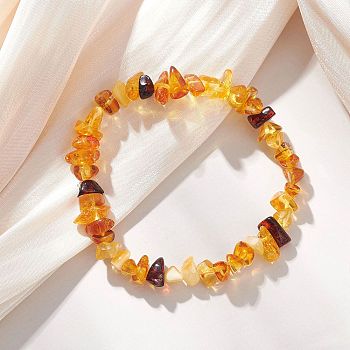Natural Amber Beads Stretch Bracelets for Women, Nuggets, Inner Diameter: 1.77 inch(4.5cm)