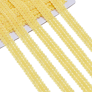 20M Polyester Stretch Frilly Edge Lace Ribbon, Flower Picot Edged Elastic Trimming, for Clothes Sewing, Yellow, 20mm, about 21.87 Yards(20m)/Bag