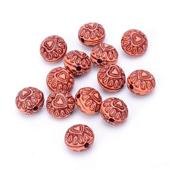 Craft Style Acrylic Beads, Flat Round with Heart, Chocolate, 10x8.5mm, Hole: 1.5mm, about: 1040pcs/500g