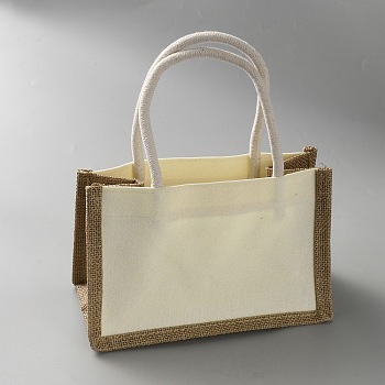 Rectangle Linen Gift Tote Bags, Portable Reusable Shopping Bags with Handles for Women Girls, Cornsilk, 150x230x120mm