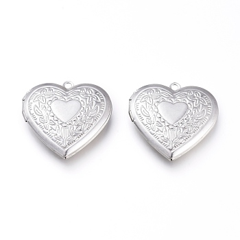 304 Stainless Steel Locket Pendants, Photo Frame Charms for Necklaces, Heart, Stainless Steel Color, Tray: 21x21mm, 29x29x7mm, Hole: 2mm
