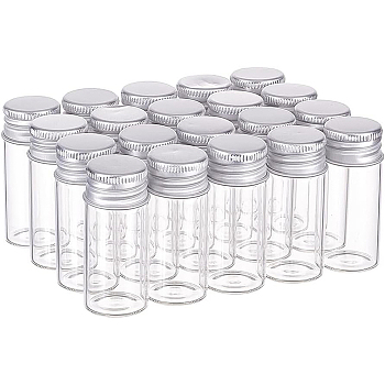 Glass Bottles, with Screw Aluminum Cap and Silicone Stopper, Empty Jar, Platinum, Clear, 5x2.2cm, Capacity: 10ml, 20pcs/box