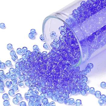 TOHO Round Seed Beads, Japanese Seed Beads, (13) Transparent Light Sapphire, 8/0, 3mm, Hole: 1mm, about 222pcs/bottle, 10g/bottle