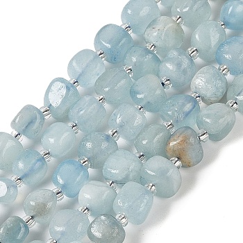 Natural Aquamarine Beads Strands, Nuggets, with Seed Beads, 6~8x6.5~7.5x6.5~7.5mm, Hole: 1mm, about 43pcs/strand, 15.51''(39.4cm)