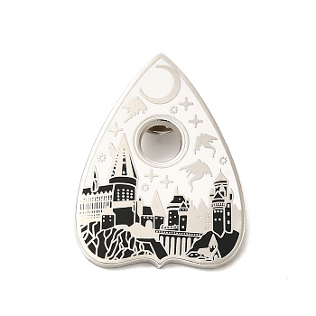 Alloy Enamel Pins for Backpack Clothes, Heart with Castle Pattern, White, 39x29.5x1.8mm, Pin: 1mm