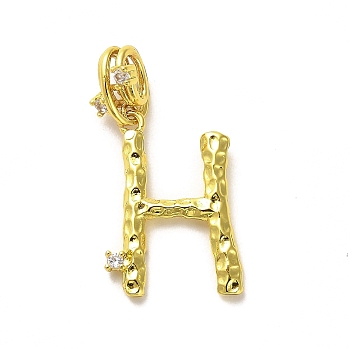 Rack Plating Brass Micro Pave Cubic Zirconia European Dangle Charms, Large Hole Letter Pendant, Real 18K Gold Plated, Long-Lasting Plated, Cadmium Free & Lead Free, Letter H, 29mm, Charm: 20x14x2mm, Hole: 4x2.5mm
