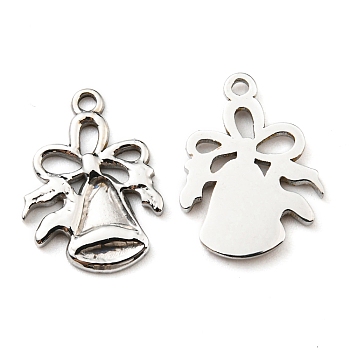 304 Stainless Steel Charms, Manual Polishing, Christmas Bell, Stainless Steel Color, 15x11.5x1.5mm, Hole: 1.2mm