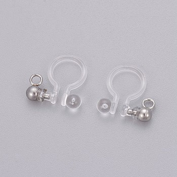 Transparent U Type Painless Prevent Allergy Resin Ear Clip, with Stainless Steel Findings, Stainless Steel Color, 11x10.5x3mm, Hole: 1.4mm