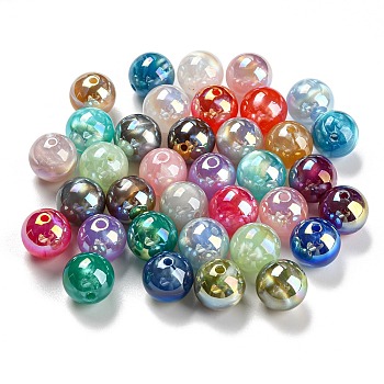 Opaque Acrylic Beads, Imitation Shell Effect, Round, Mixed Color, 15.5mm, Hole: 2mm