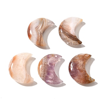 Natural Amethyst Lace Agate Pendants, Vertical Hole, Moon, 30x23.5~24.5x8~8.5mm, Hole: 1.4mm