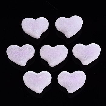 Flocky Acrylic Beads, Bead in Bead, Heart, Lilac, 16x21x12mm, Hole: 2.5mm