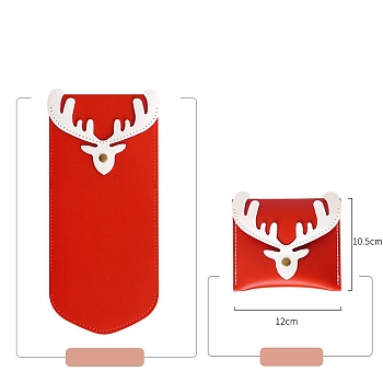 Christmas Deer PU Leather Card Holder Wallets Making Kits, Red, White, 10.5x12cm