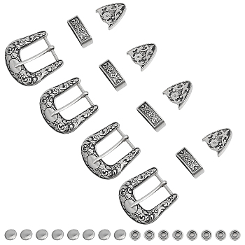 4 Sets Belt Alloy Buckle Sets, include Roller Buckle, Rectangle Silder Charm, Triangle Zipper Stopper, Gunmetal, 53x55x7mm