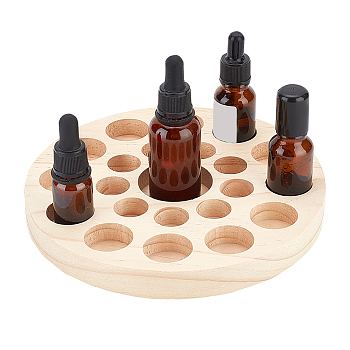 22 Slots Circle Wood Essential Oil Storage Box, Aromatherapy Oil Bottle Organizer Display Stand, BurlyWood, 19.3x2.05cm