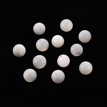 Natural Trochid Shell/Trochus Shell Beads, Half Drilled, Round, Seashell Color, 4mm, Hole: 0.8mm