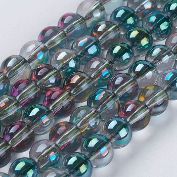 Electroplate Glass Beads Strands, Half Rainbow Plated, Round, Colorful, 10mm, Hole: 1mm, about 40pcs/strand, 14.9 inch