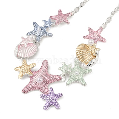 Summer Beach Alloy Colorful Enamel Starfish & Shell Bib Necklaces(NJEW-B113-06)-2