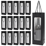 Paper Wine Gift Tote Bags with Visible Window, Rectangle, Black, 12.5x8.5x36cm(ABAG-WH0039-50A)